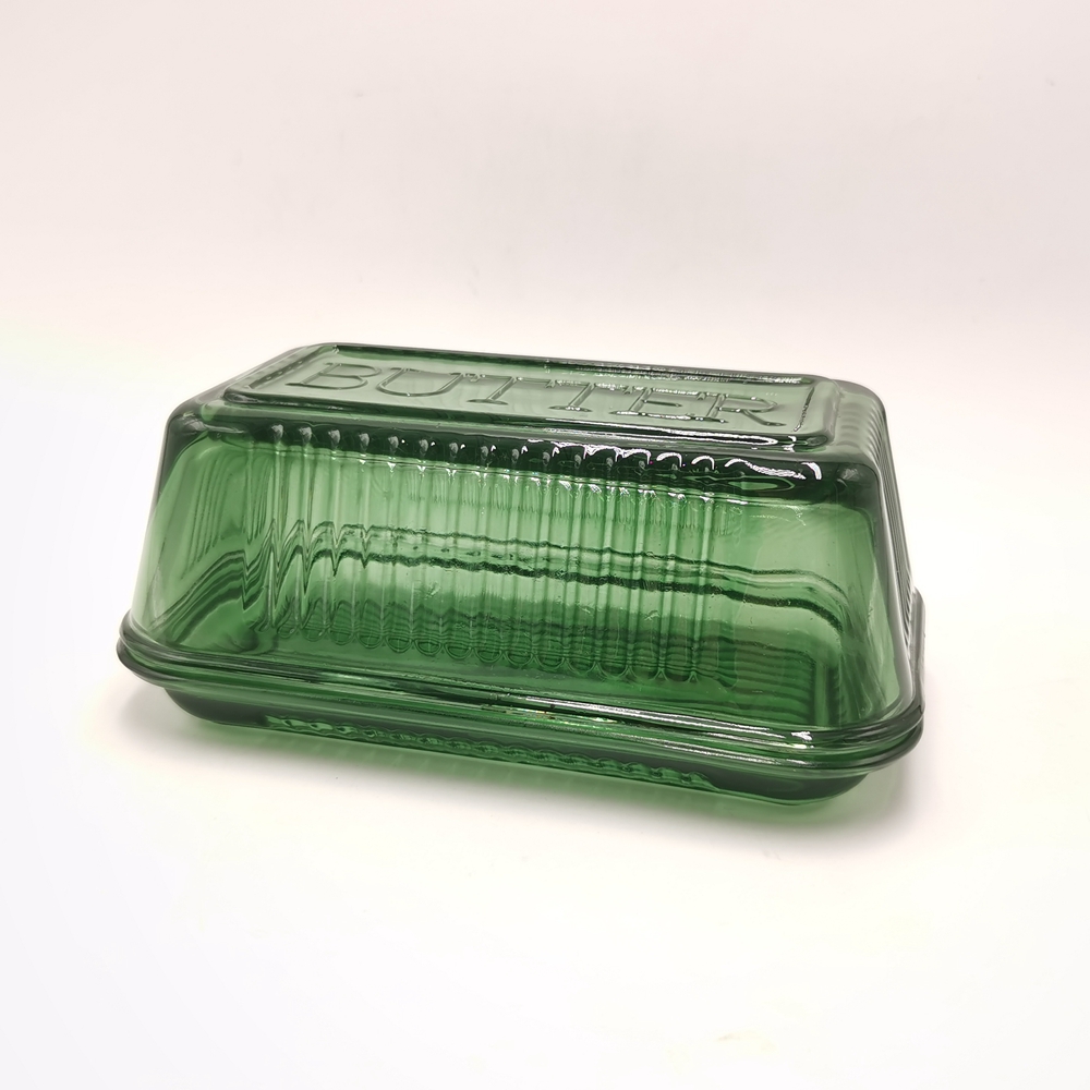 Green Glass Butter Dish